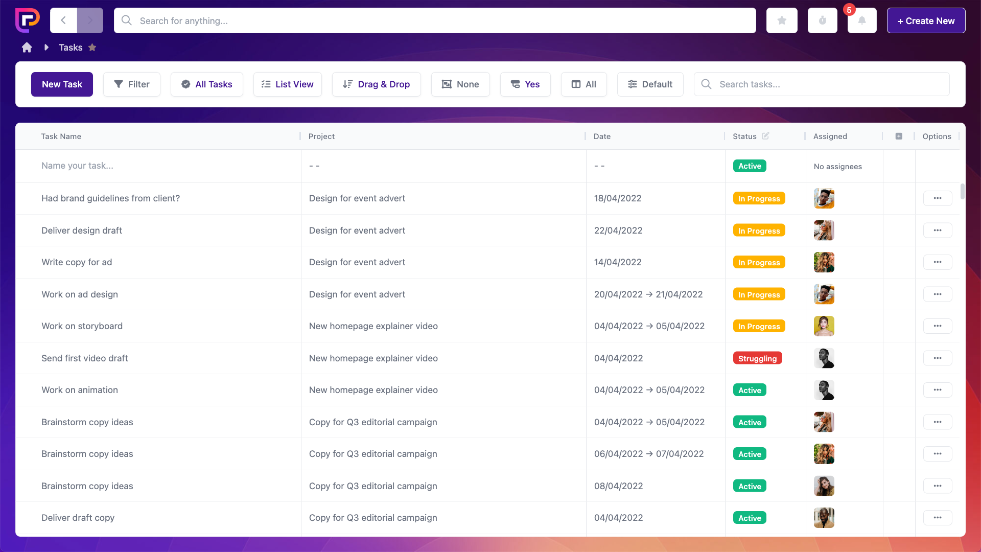 Project.co tasks page
