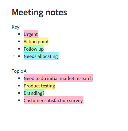Colour coded meeting notes