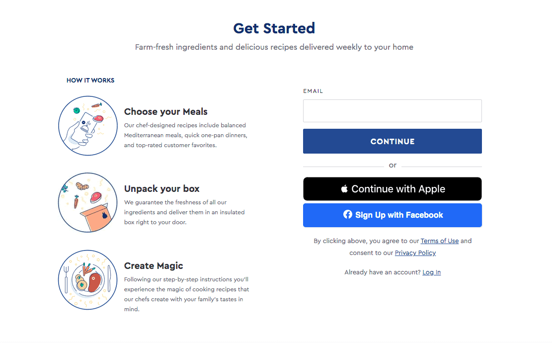 BlueApron signup page