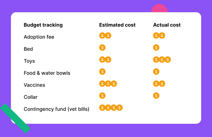 Personal project budget example