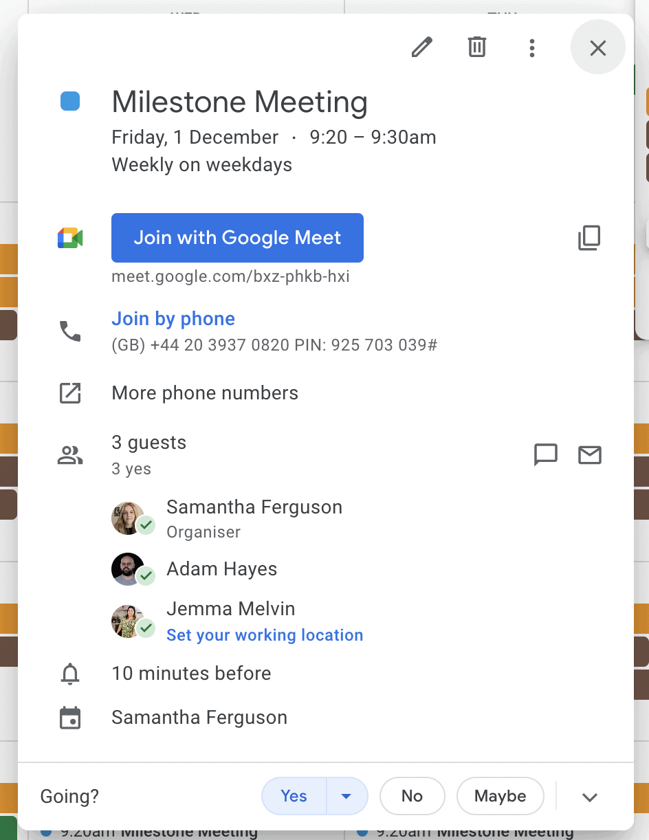 Google calendar meeting