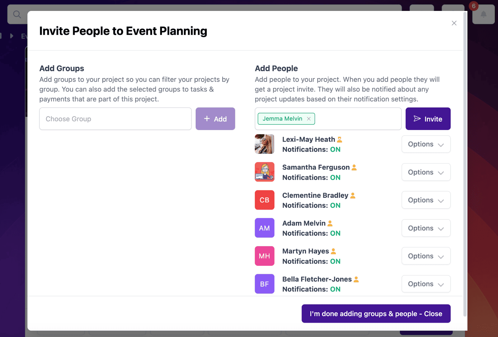 Project.co invite people to project